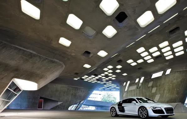 Обои Audi R8, Гараж, Архитектура, Здание