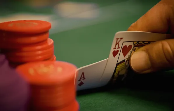 Обои туз, карты, покер, король, фишки, рука, poker