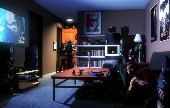 Обои комната, Metal Gear Rising: Revengeance, batman, starcraft, crossover, mass effect, Far Cry, crysis, свидание, iron ...