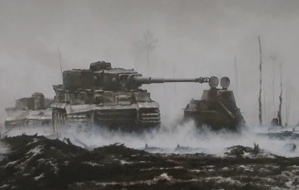 Обои ВОВ, рисунок, PzKpfw VI «Tiger», танк, военная техника