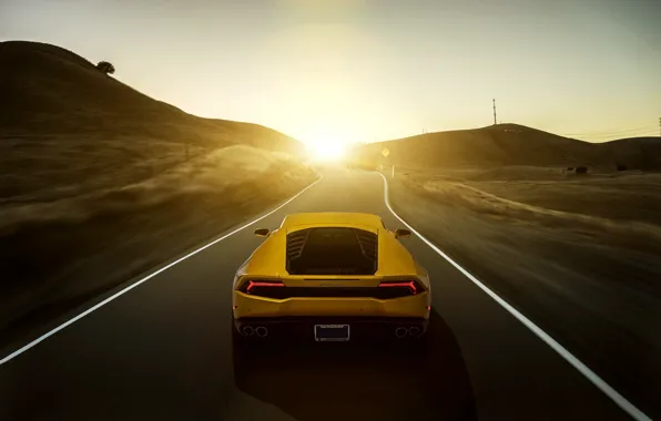 Обои Lamborghini, yellow, sunset, rear, LP 610-4, Huracan, LB724