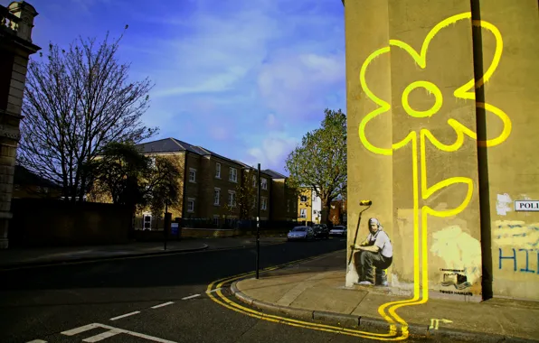 Обои Painter, Flower, Graffiti, Banksy
