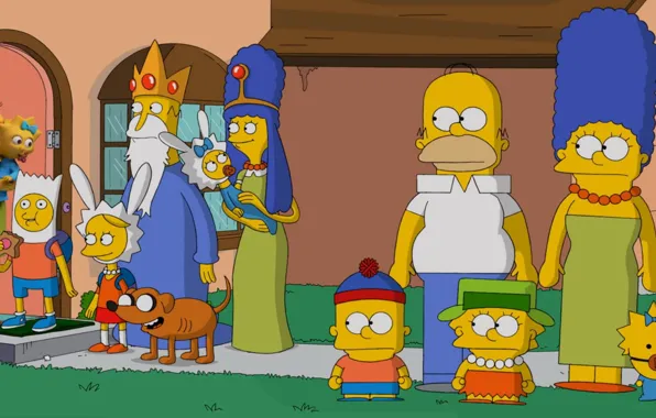 Обои The Simpsons, Adventure Time, Marge, Parody, Bart, South Park, Maggie, Gomer, Liza