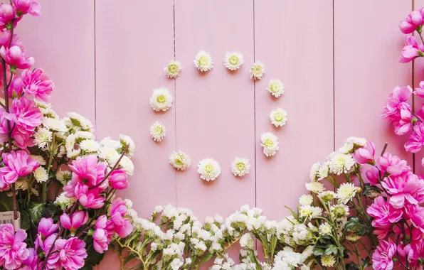 Обои bouquets, circle, decoration, flower, wood, pink, букеты, цветы