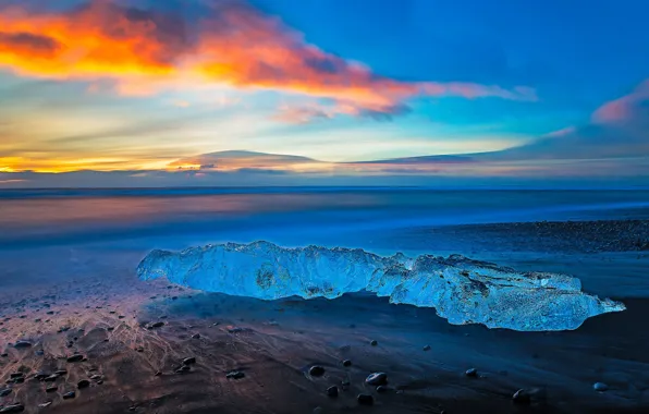 Обои берег, Исландия, облака, лед