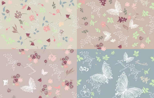 Обои background, текстура, бабочки, butterflies, фон, вектор, цветы, pattern
