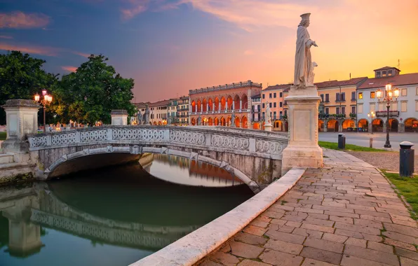 Обои Italy, набережная, статуя, канал, Площадь Прато-делла-Валле, Prato della Valle, Padova, Италия, мост, Падуя