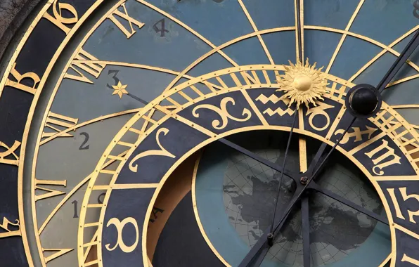 Обои макро, Прага, Чехия, астрономические часы