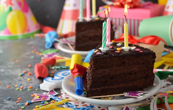 Обои Birthday, decoration, День Рождения, воздушные шары, cake, свечи, Happy, торт