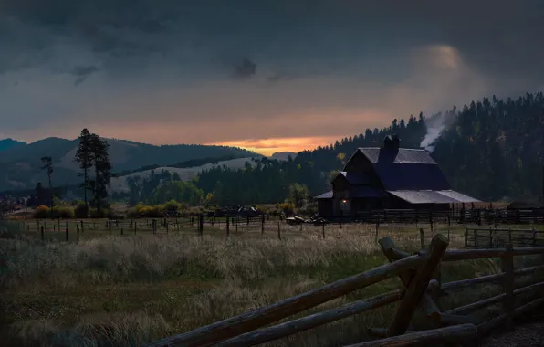 Обои Far Cry 5, ночь, ферма, деревня