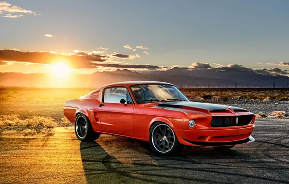 Обои Ford, Mustang, мустанг, закат, 1968, солнце, форд