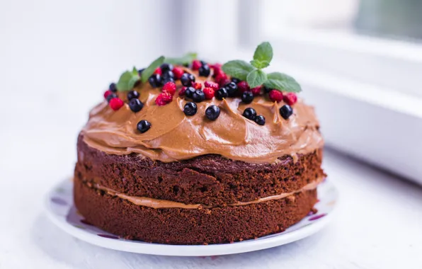 Обои торт, земляника, десерт, черника, ягоды, украшение, крем, шоколадный