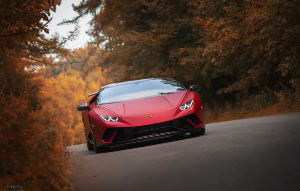 Обои RED, Huracan, Lamborghini, autumn