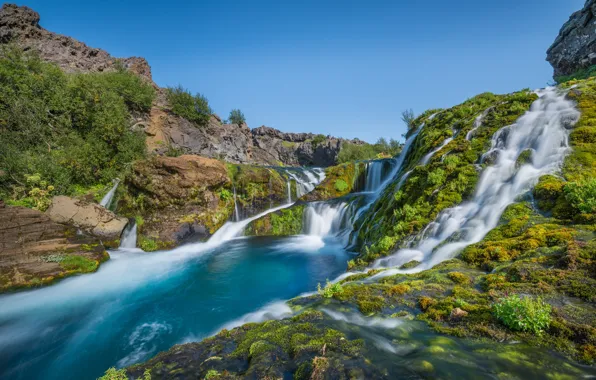 Обои каскад, водопады, река, Исландия