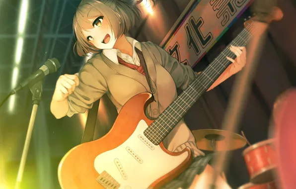 Обои девочка, гитара, аниме, музыка