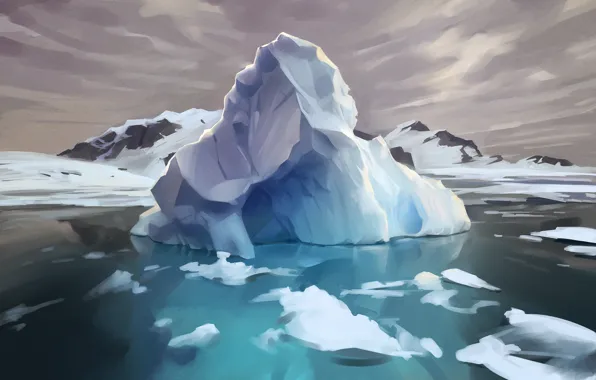 Обои лед, вода, остров, красота, айсберг, арт, арктика