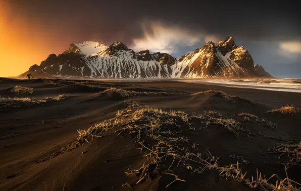 Обои Исландия, горы, пляж, человек, фотограф