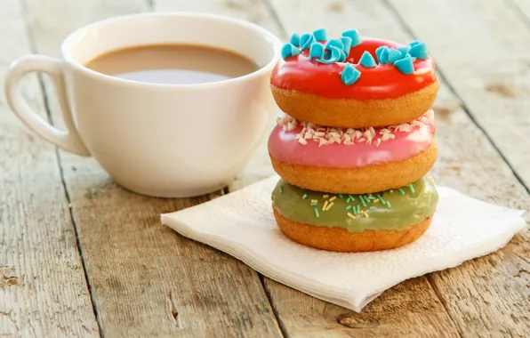 Обои coffee, глазурь, кофе, donuts, пончики, cup