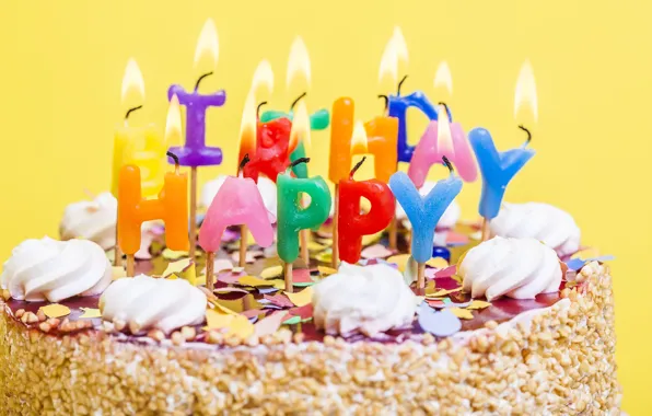 Обои торт, свечи, cake, candles, День Рождения, colorful, celebration, decoration, Happy Birthday