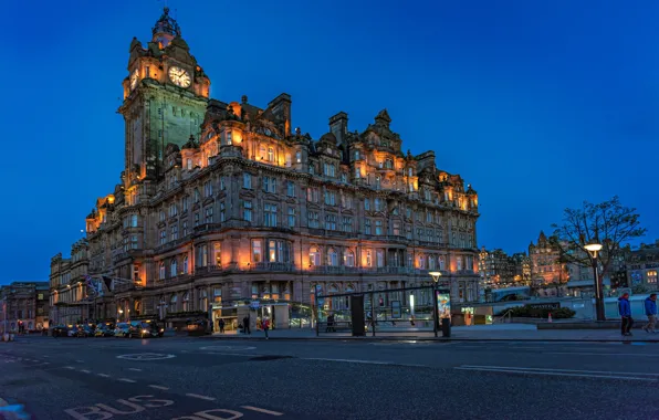 Обои Шотландия, Edinburgh, Эдинбург, Scotland, отель, Balmoral Hotel, дорога, здание