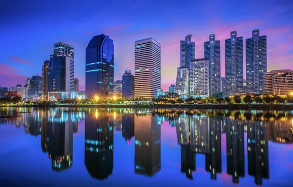 Обои город, здания, вечер, Тайланд, Бангкок