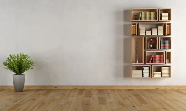 Пустой интерьер со стенным книжным шкафом Стоковое Фото