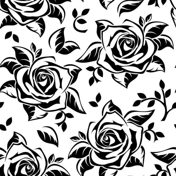 Бесшовный образец с черными силуэтами роз. векторная иллюстрация Стоковая Иллюстрация
