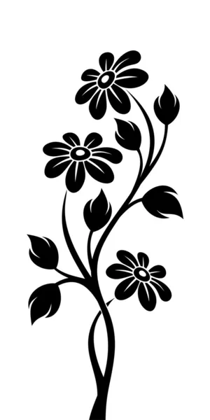 Черный силуэт ветка с цветами. Векторные иллюстрации Стоковая Иллюстрация