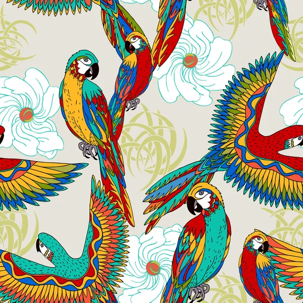 Винтаж, красочный фон с попугаев, экзотических СБЕР тему — стоковое фото