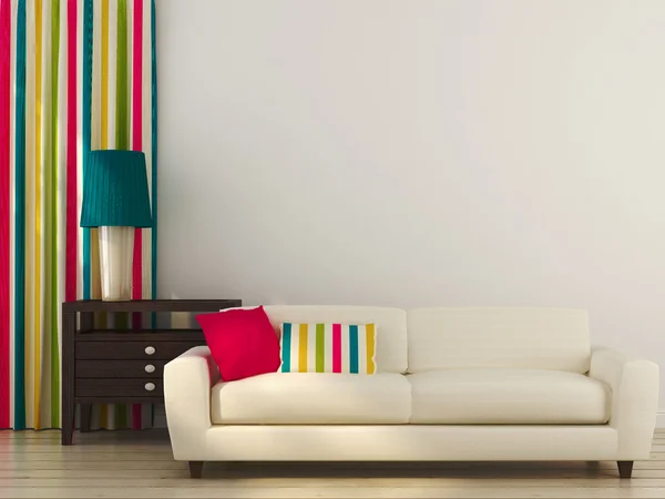 Белый диван с красочным декором Стоковая Картинка