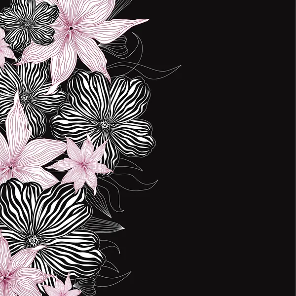 Черно-белый фон с белыми и розовыми цветами. изящная цветочная векторная граница Векторная Графика