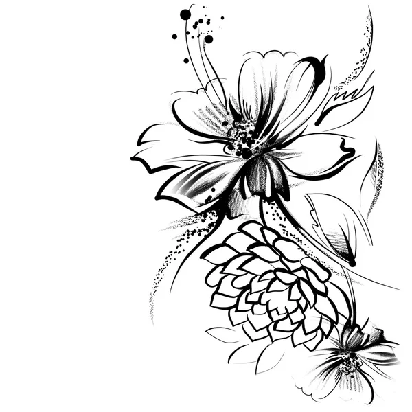Цветы, обращается в чернилами на белой бумаге Лицензионные Стоковые Фото