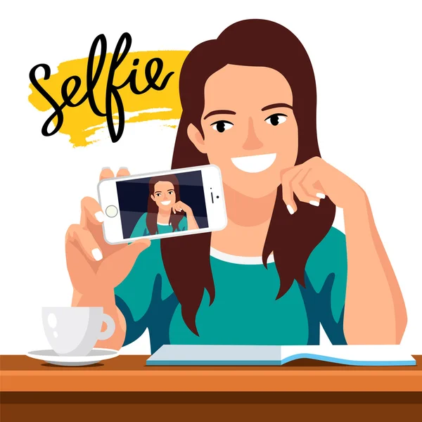 Молодая красивая девушка делает selfie — стоковый вектор