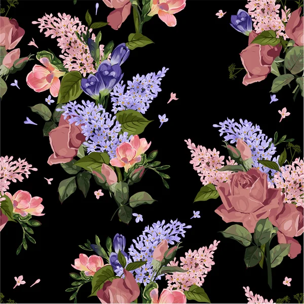 Бесшовный цветочный фон с цветами Стоковый Вектор