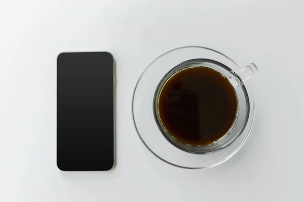 Телефон Кофе Столе Крупным Планом — стоковое фото