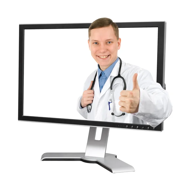 Счастливый доктор показаны пальца вверх знак — стоковое фото