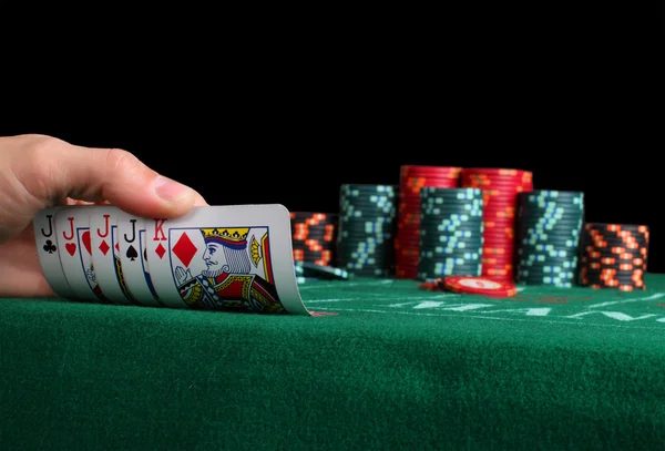 Место игрока в покер. фишки и карты Стоковое Изображение