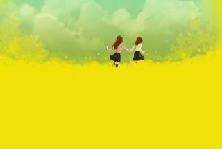 Картинка Girls Running In Yellow Field для 1400x1050