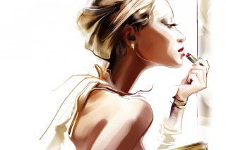 Картинка Girl With Red Lipstick Drawing для 1366x768