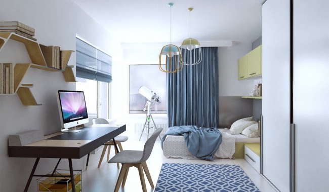 В небольших квартирах выделить отдельное помещения для кабинета зачастую нет возможности, поэтому его может сделать в любой из комнат