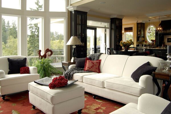 белый Интерьер дизайн окна гостиная мебель. подушки ко