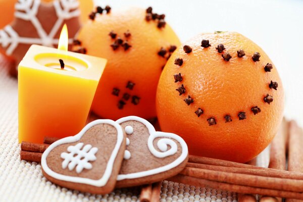 свечи апельсин Праздники корица новый год