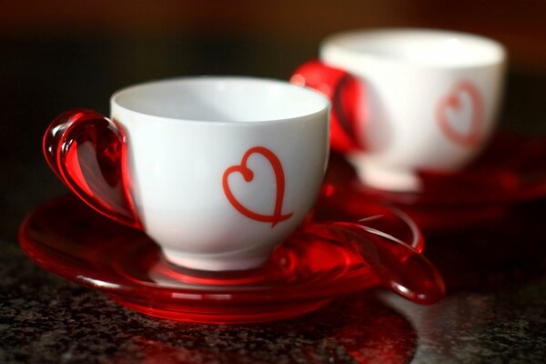 spoon red heart White cups красное ложка чашка белая 