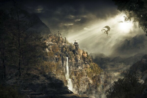 водопад Дракон skyrim горы dragonborn