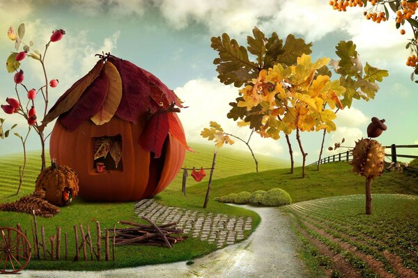 тыква осень домик village chalet деревня Pumpkin house