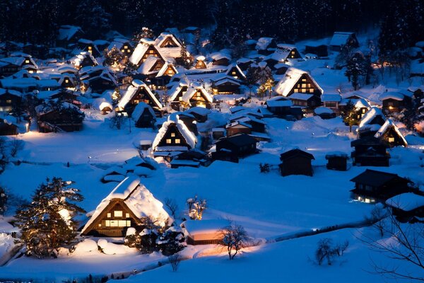 зима природа пейзаж дома ночь снег
