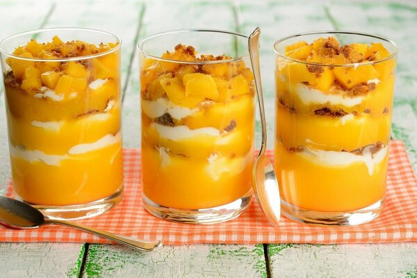стаканы манго десерт ложки фрукты