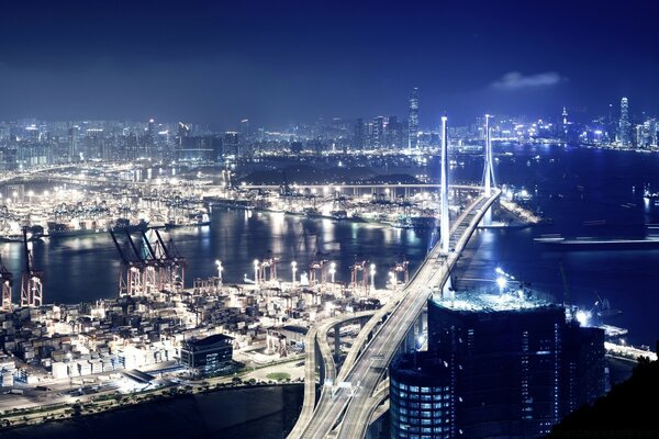 Панорамный вид на Гонконг ночью