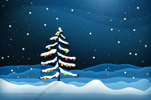 Рождественская елка с снегом и огнями