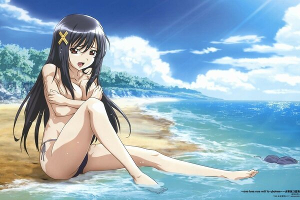 пляж девушка голая аниме